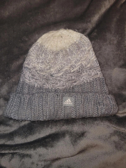 Grey and White Adidas Beanie Hat