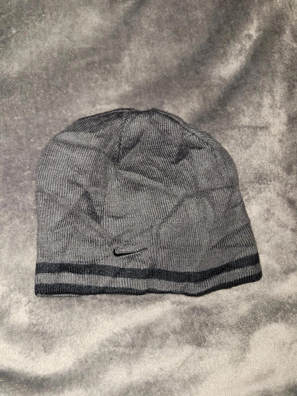 Nike Beanie Hat - Youth Size - Gray with Black Stripes