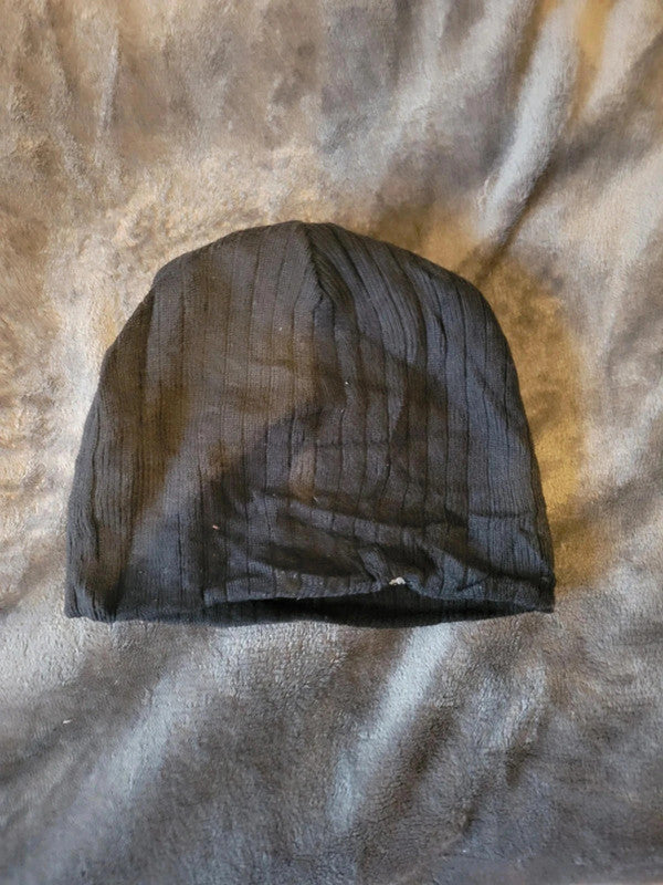 Beanie Hat Black with White Stripes and Logo