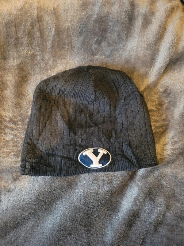 Beanie Hat Black with White Stripes and Logo