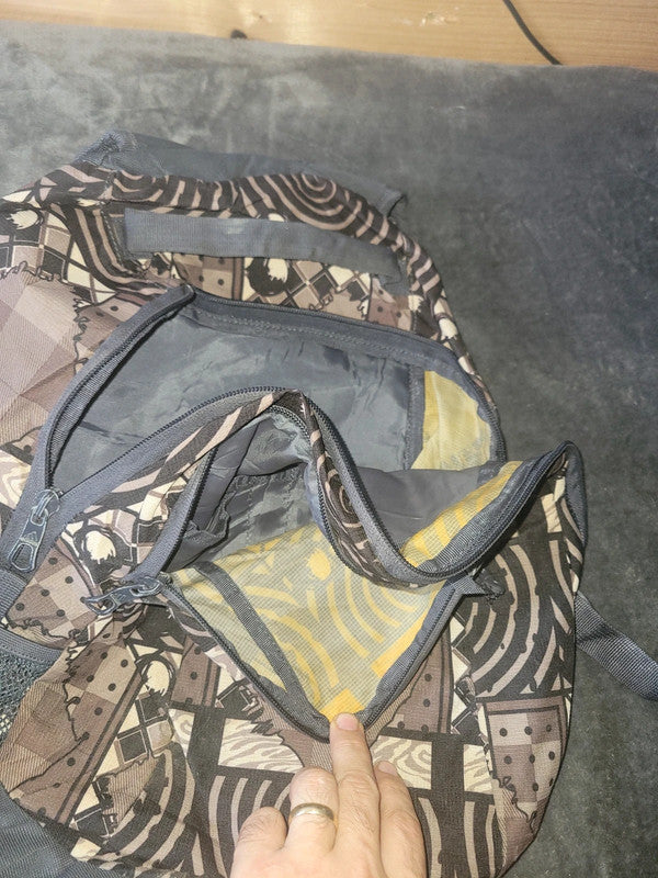 Adidas Backpack – Brown/Black Patterned Rucksack with Neon Logo