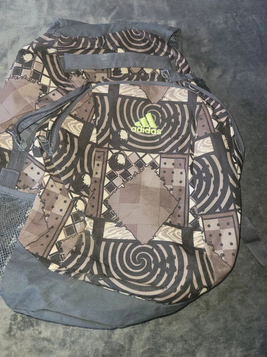 Adidas Backpack – Brown/Black Patterned Rucksack with Neon Logo