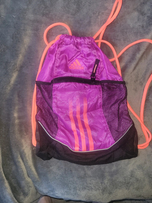Adidas Purple & Black Drawstring Gym Sack – Neon Orange Cords – 3-Stripes