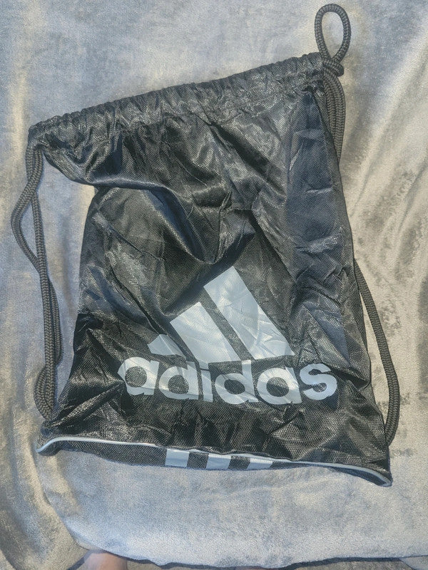 Adidas Black Drawstring Gym Sack – Silver Logo & 3-Stripes