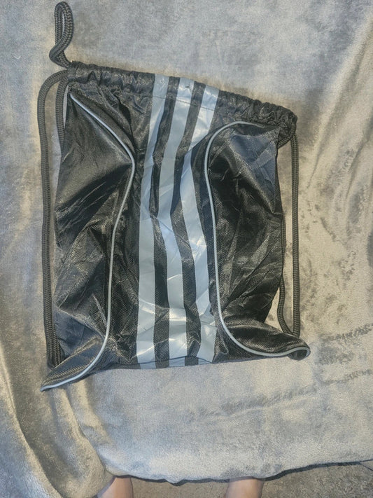 Adidas Black Drawstring Gym Sack – Silver Logo & 3-Stripes