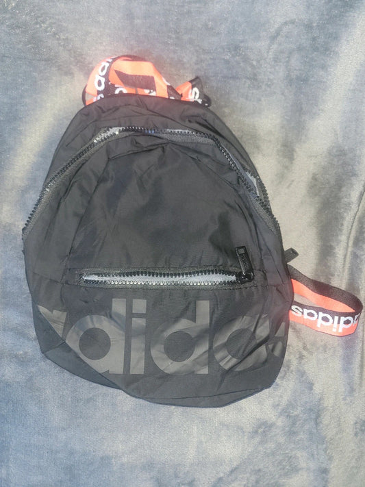 Adidas Black Mini Backpack – Logo Straps & Front Zip Pocket