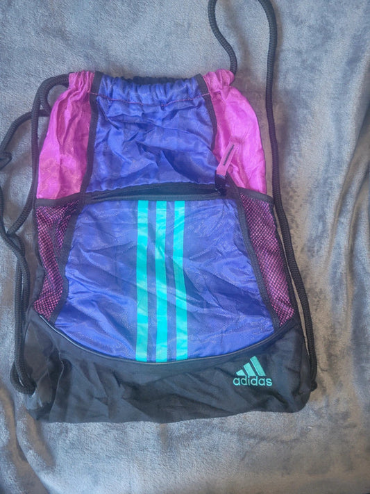 Adidas Drawstring Gym Sack – Purple, Pink & Black with Aqua 3-Stripes