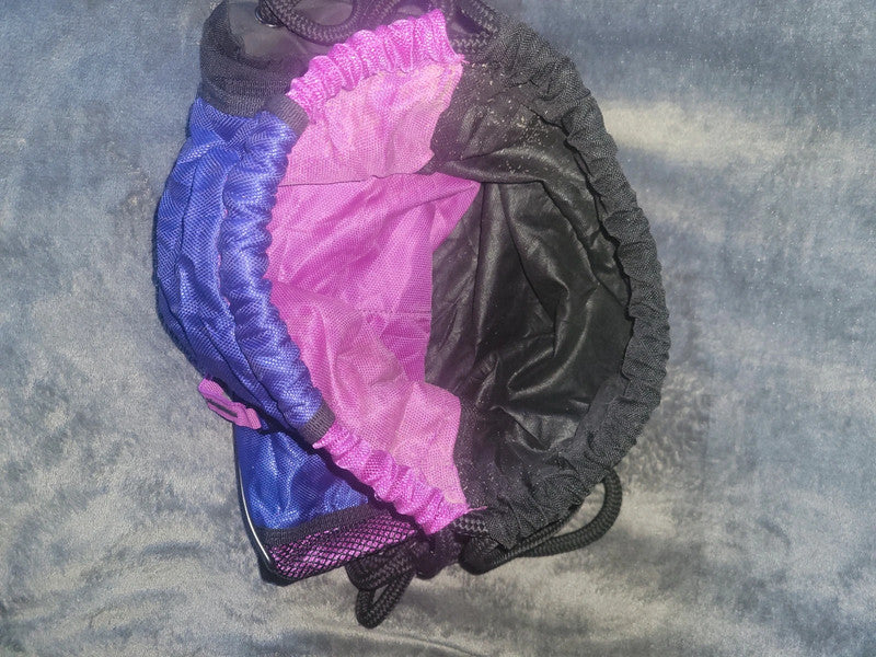 Adidas Drawstring Gym Sack – Purple, Pink & Black with Aqua 3-Stripes