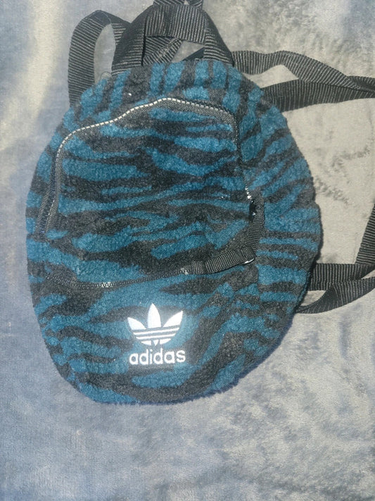 Adidas Originals Mini Backpack – Blue/Black Fleece Zebra Print with Trefoil Logo