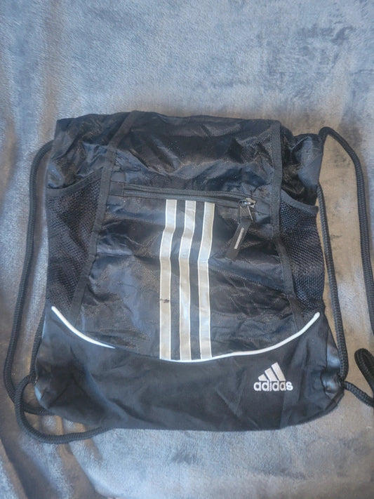 Adidas Black Drawstring Gym Sack – White Logo & Stripes