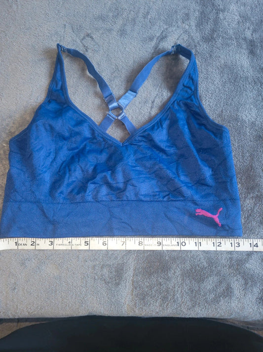 Puma Women’s Sports Bra – Blue with Pink Logo, Size L/12