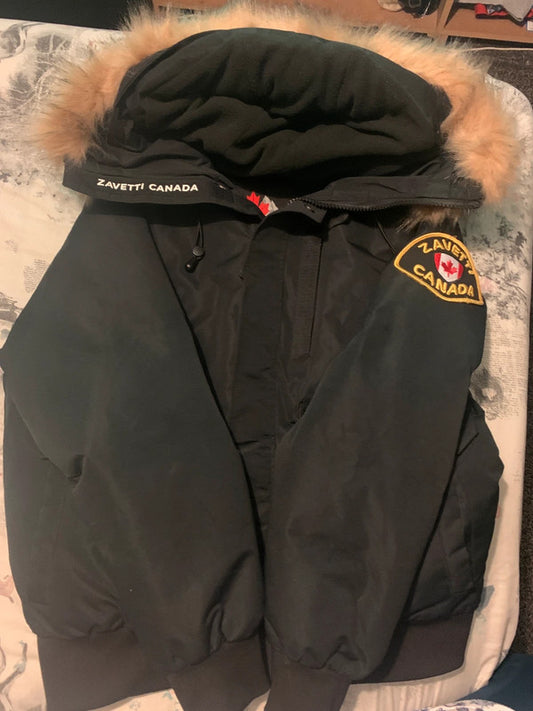 Zavetti Canada Black Bubble Jacket with Fur Hood