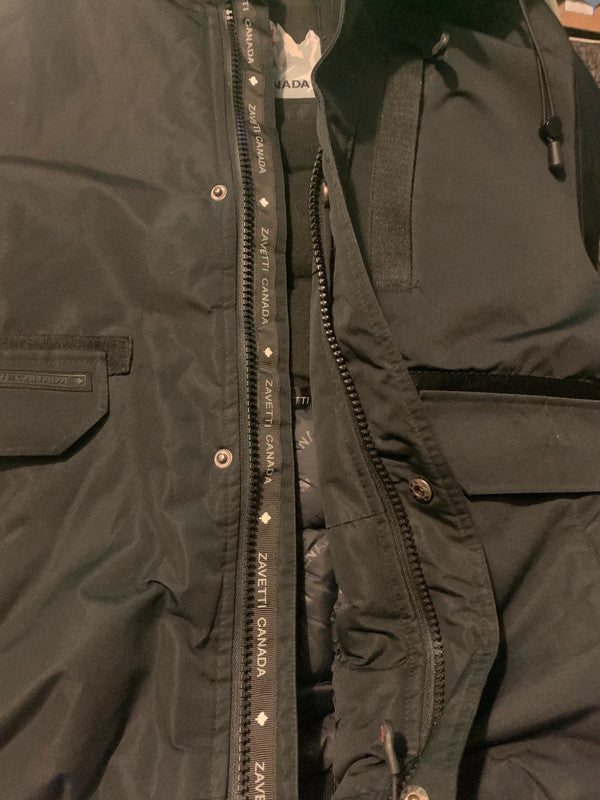 Zavetti Canada Black Bubble Jacket with Fur Hood