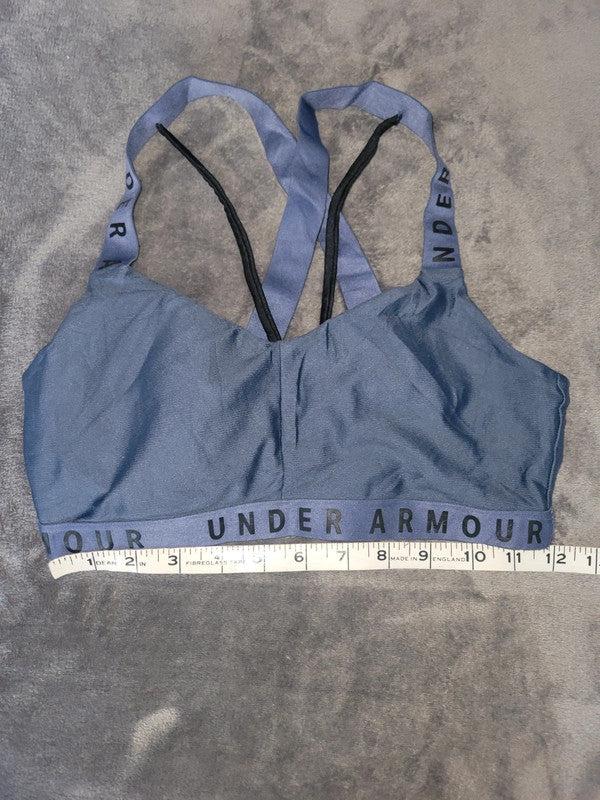 Under Armour Women’s Sports Bra – Blue with Logo Band & Strappy Back, Size S
