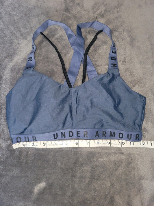 Under Armour Women’s Sports Bra – Blue with Logo Band & Strappy Back, Size S