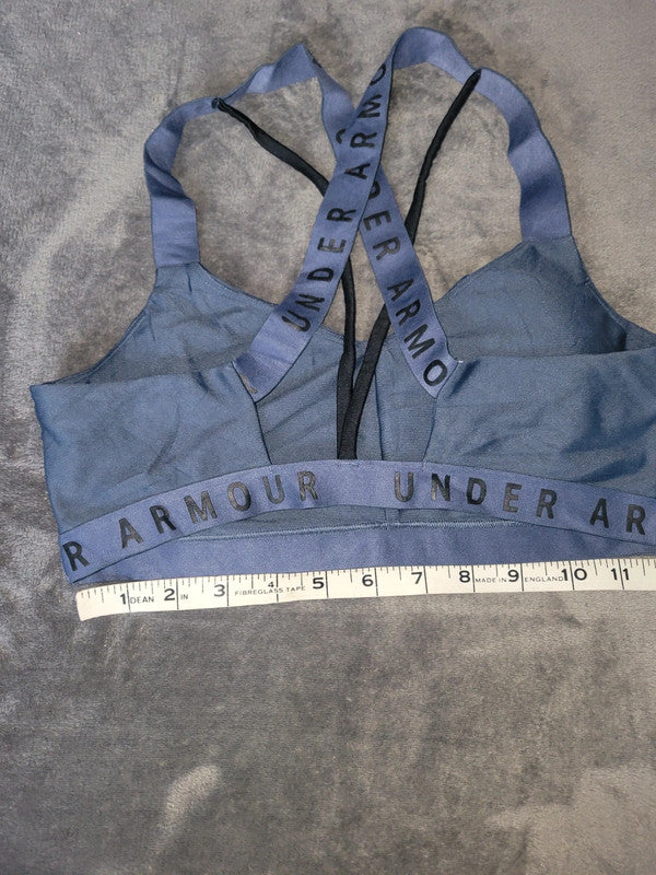 Under Armour Women’s Sports Bra – Blue with Logo Band & Strappy Back, Size S