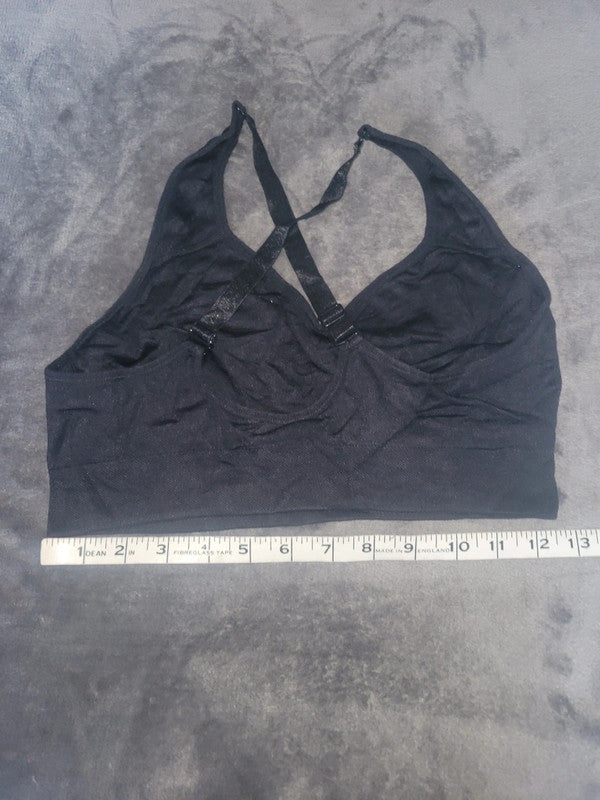 Puma Women’s Black Sports Bra – Small Logo, Adjustable Criss-Cross Back, Size M
