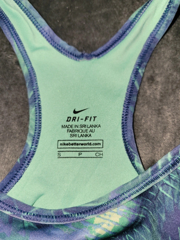 Nike Dri-FIT Racerback Sports Bra Green Purple Patterned Size S