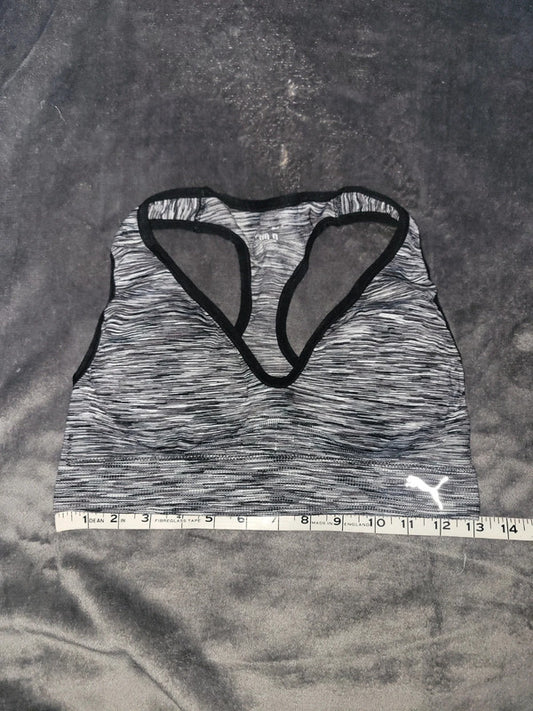 Puma Black & Grey Striped Racerback Sports Bra – Women’s Large