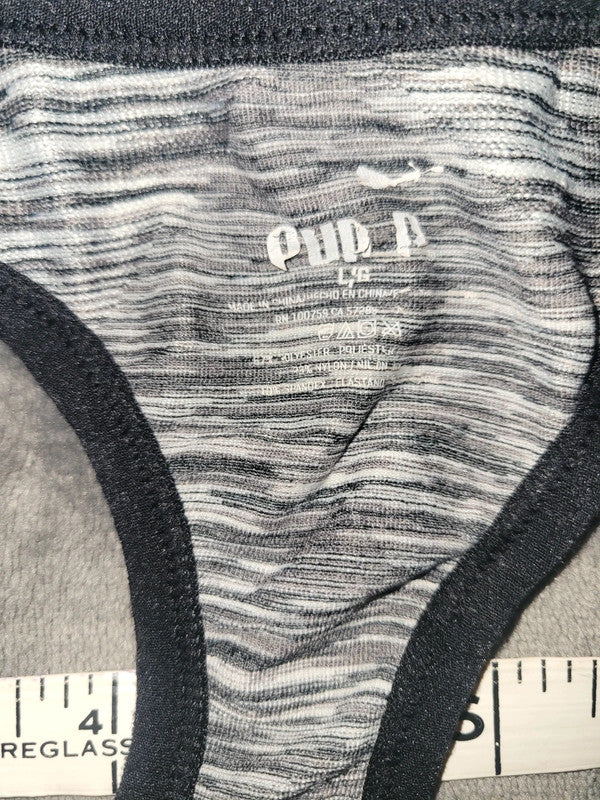 Puma Black & Grey Striped Racerback Sports Bra – Women’s Large