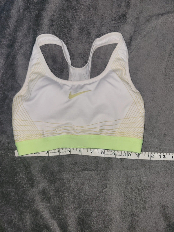 Nike White & Neon Green Sports Bra – Women’s S