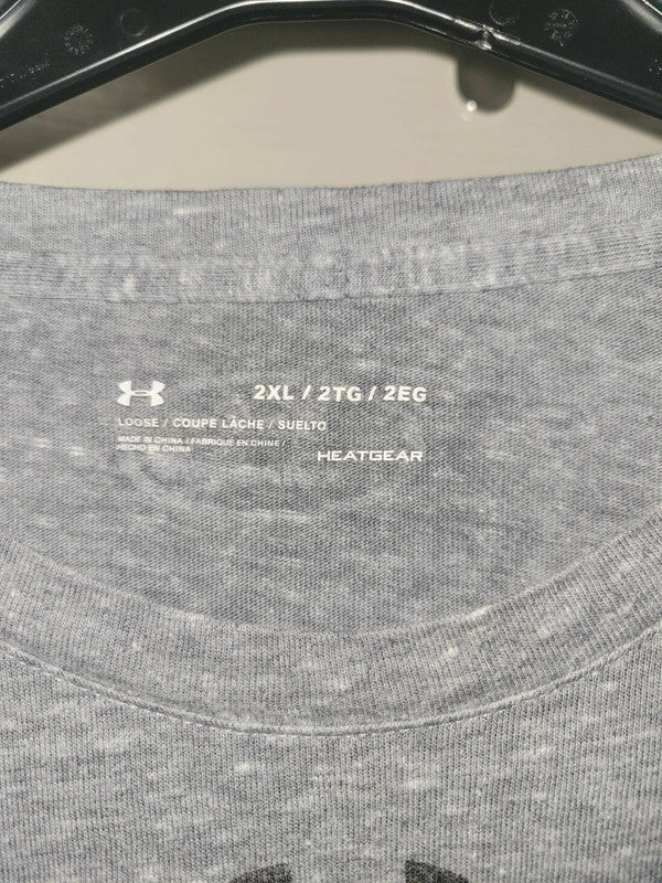 Vintage Under Armour HeatGear Graphic T-Shirt – Grey/Yellow Bear Logo – Size 2XL