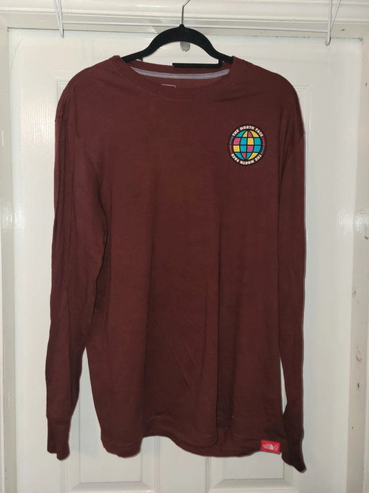 Vintage The North Face Long Sleeve Earth Graphic T-Shirt – Maroon – Size L