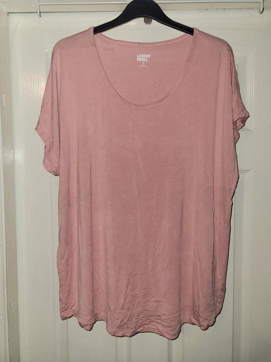 Vintage Lands’ End Soft Scoop Neck T-Shirt – Pink – Size XL