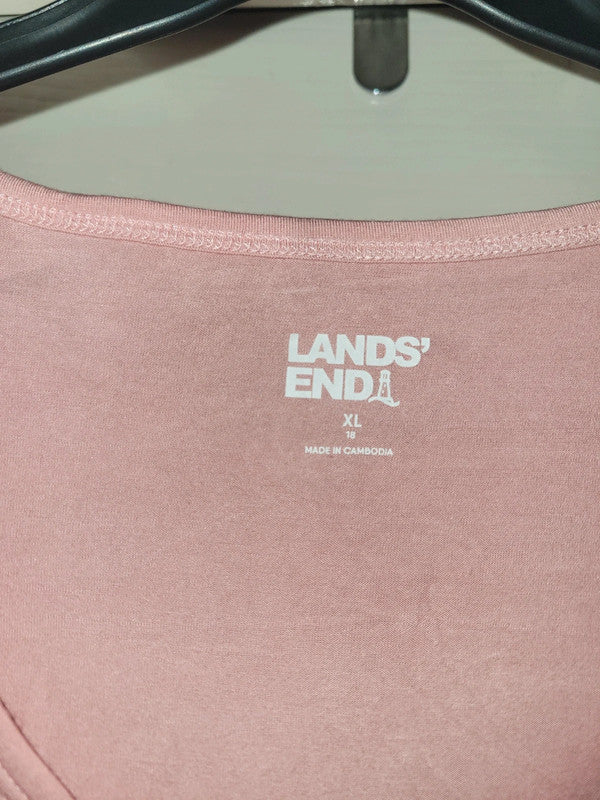 Vintage Lands’ End Soft Scoop Neck T-Shirt – Pink – Size XL