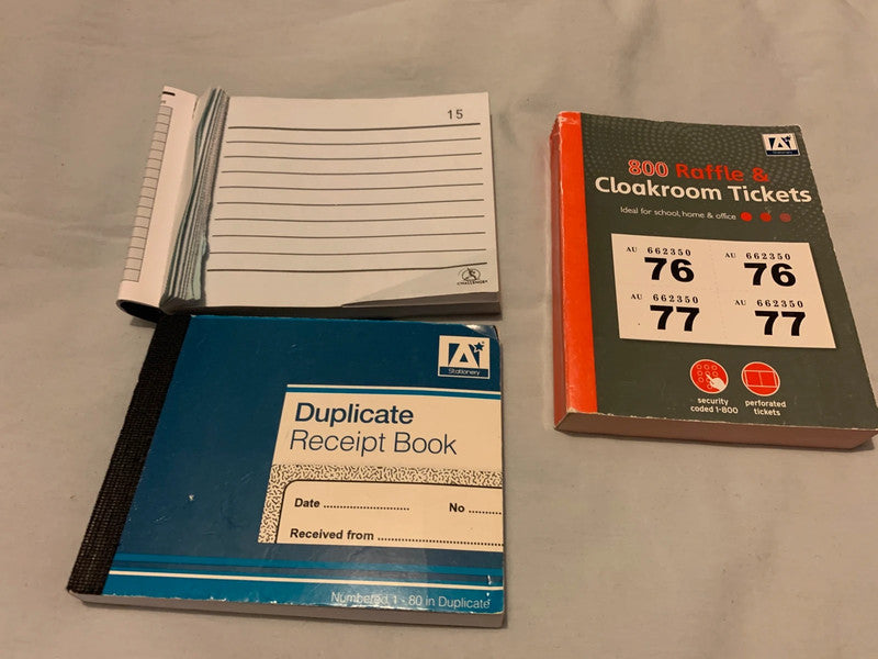 stationery items commonly used for organization, record-keeping, and events.